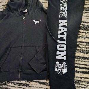 PINK Victoria's Secret Black Skinny Joggers Sweatpants and Long Sleeve Hoodie L